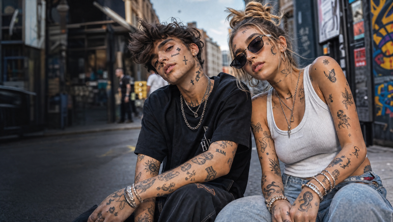 Couple with tattoos designed using an AI tattoo generator